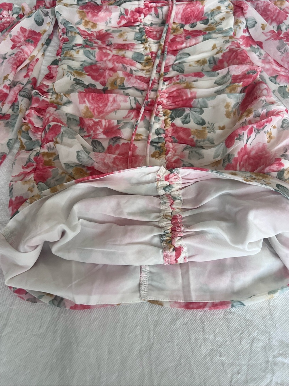 Hello Molly NEW Ruched Bodycon RUSH Dress Size XS Wild Freesia Pink Puff Sleeve - Picture 5 of 15